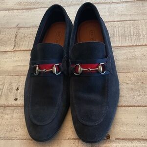 Section X Sheepskin Navy Blue Loafers Saint Venetian Bit Buckle Slip on 9.5